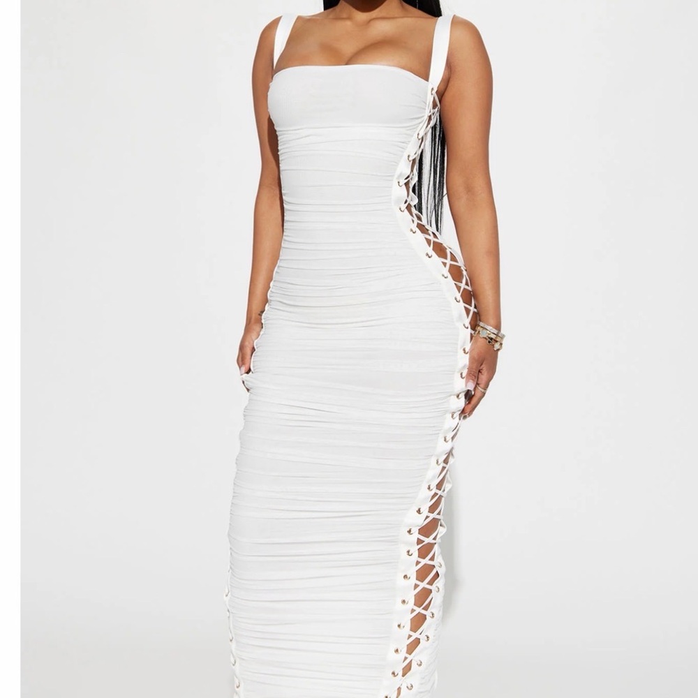Fashion Nova White Lace-Up Maxi Dress